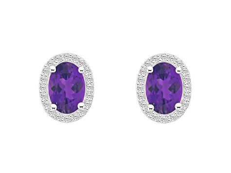 7x5mm Oval Amethyst And Created White Sapphire 10k White Gold Halo Stud Earrings