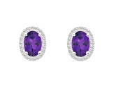 7x5mm Oval Amethyst And Created White Sapphire 10k White Gold Halo Stud Earrings