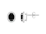 7x5mm Oval Black Onyx And Created White Sapphire 10k White Gold Halo Stud Earrings