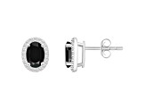 7x5mm Oval Black Onyx And Created White Sapphire 10k White Gold Halo Stud Earrings