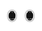 7x5mm Oval Black Onyx And Created White Sapphire 10k White Gold Halo Stud Earrings