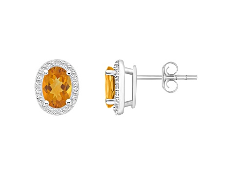 7x5mm Oval Citrine And Created White Sapphire 10k White Gold Halo Stud Earrings
