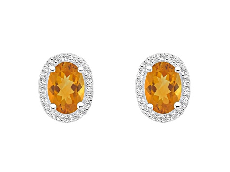 7x5mm Oval Citrine And Created White Sapphire 10k White Gold Halo Stud Earrings