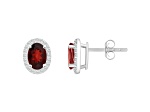 7x5mm Oval Garnet And Created White Sapphire 10k White Gold Halo Stud Earrings