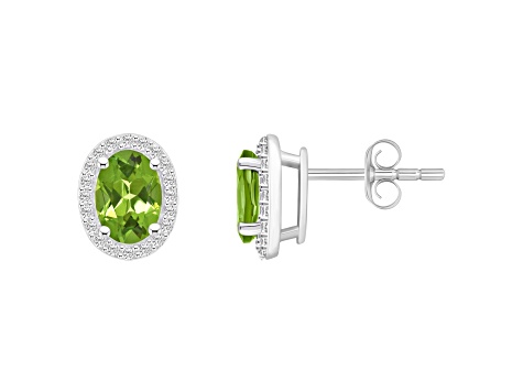 7x5mm Oval Peridot And Created White Sapphire 10k White Gold Halo Stud Earrings