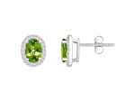 7x5mm Oval Peridot And Created White Sapphire 10k White Gold Halo Stud Earrings