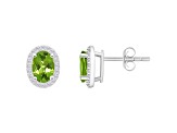 7x5mm Oval Peridot And Created White Sapphire 10k White Gold Halo Stud Earrings