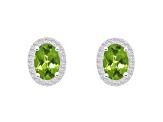 7x5mm Oval Peridot And Created White Sapphire 10k White Gold Halo Stud Earrings