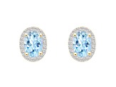 7x5mm Oval Simulated Aquamarine And Created White Sapphire 10k Yellow Gold Halo Stud Earrings