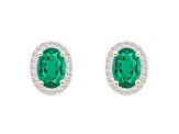 7x5mm Oval Created Emerald And Created White Sapphire 10k Yellow Gold Halo Stud Earrings