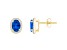 7x5mm Oval Created Sapphire And Created White Sapphire 10k Yellow Gold Halo Stud Earrings