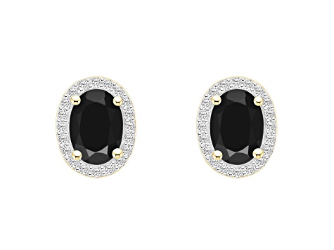 7x5mm Oval Black Onyx And Created White Sapphire 10k Yellow Gold Halo Stud Earrings