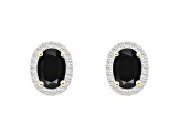 7x5mm Oval Black Onyx And Created White Sapphire 10k Yellow Gold Halo Stud Earrings