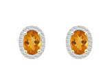 7x5mm Oval Citrine And Created White Sapphire 10k Yellow Gold Halo Stud Earrings