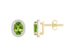 7x5mm Oval Peridot And Created White Sapphire 10k Yellow Gold Halo Stud Earrings