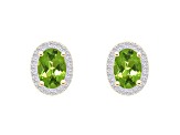 7x5mm Oval Peridot And Created White Sapphire 10k Yellow Gold Halo Stud Earrings