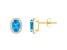 7x5mm Oval Blue Topaz And Created White Sapphire 10k Yellow Gold Halo Stud Earrings