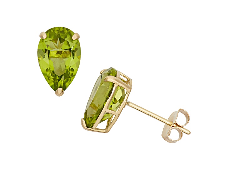 Green Peridot 10k Yellow Gold Stud Earrings 2.80ctw