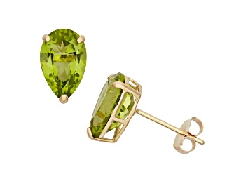 Picture of Green Peridot 10k Yellow Gold Stud Earrings 2.80ctw