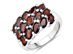Oval Red Natural Garnet Rhodium Over Sterling Silver Cluster Ring 4.2ctw Gift For Girlfriend