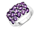 Oval Purple Amethyst Rhodium Over Sterling Silver Cluster Ring 2.7ctw