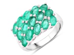 Oval Green Emerald Rhodium Over Sterling Silver Cluster Ring 3ctw
