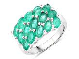 Oval Green Emerald Rhodium Over Sterling Silver Cluster Ring 3ctw