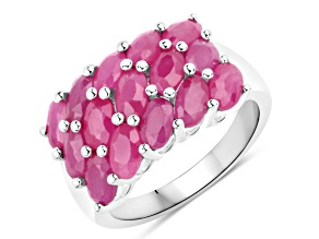 Oval Red Ruby Rhodium Over Sterling Silver Cluster Ring 4ctw