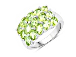 Oval Green Peridot Cluster Rhodium Over Sterling Silver Ring 3.45ctw