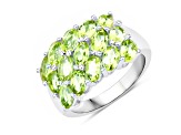 Oval Green Peridot Cluster Rhodium Over Sterling Silver Ring 3.45ctw