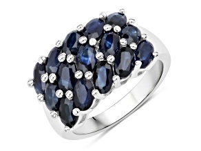 Oval Blue Sapphire Rhodium Over Sterling Silver Cluster Ring 3.3ctw