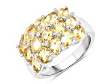 Oval Yellow Citrine Rhodium Over Sterling Silver Cluster Ring 3ctw