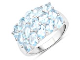 Oval Blue Topaz Rhodium Over Sterling Silver Cluster Ring 3.75ctw
