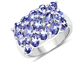 Oval Purple Tanzanite Rhodium Over Sterling Silver Cluster Ring 3.75ctw