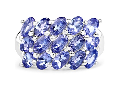 Oval Purple Tanzanite Rhodium Over Sterling Silver Cluster Ring 3.75ctw