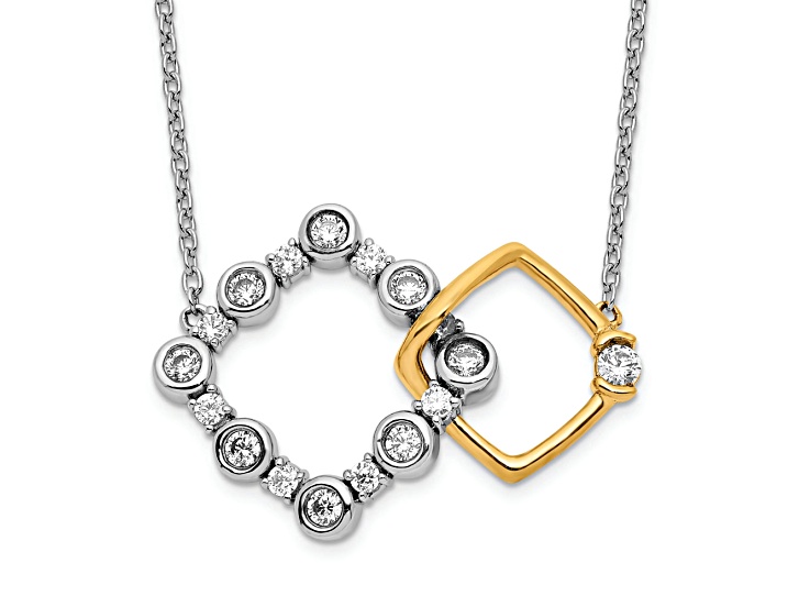 14K Two-tone Gold Lab Grown Diamond SI1/SI2, G H I, Square Interlocking 18 Inch Necklace 0.41ctw