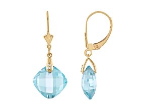 Blue Topaz and Diamond Leverback 14k Gold Earrings 10ctw