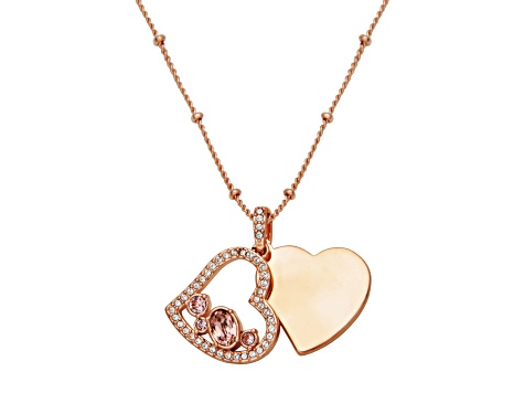 Pink And White Crystal And White Cubic Zirconia 14k Rose Gold Over Bronze Heart Pendant 0.54ctw