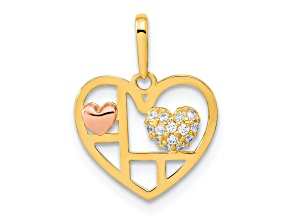 14K Two-tone Gold  Heart with Cubic Zirconia Pendant