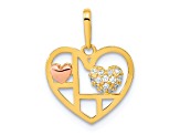 14K Two-tone Gold  Heart with Cubic Zirconia Pendant
