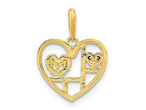 14K Two-tone Gold  Heart with Cubic Zirconia Pendant