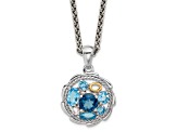Rhodium Over Sterling Silver with 14K Accent Swiss Blue topaz/London Blue/White Topaz Necklace