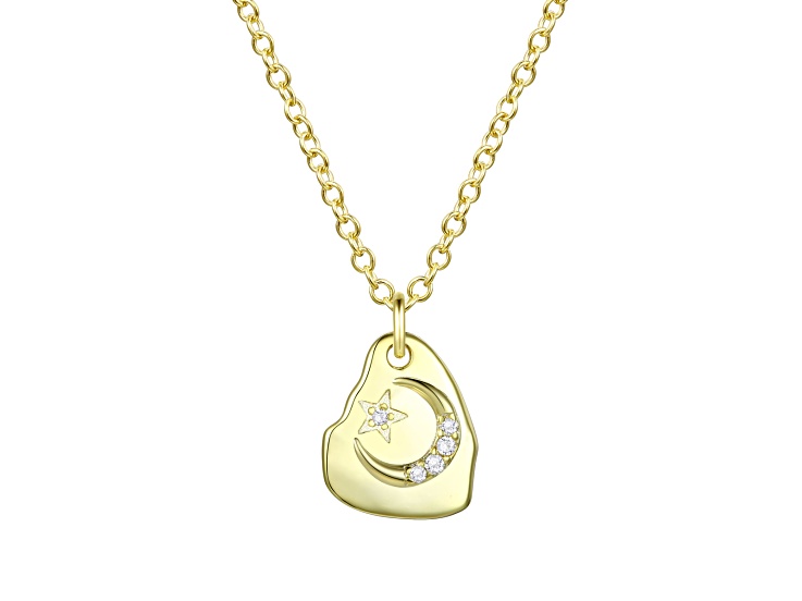 Clear Cubic Zirconia, 14K Yellow Gold Plated over Brass Asymmetrical Star Pendant Necklace