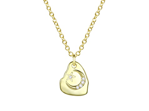 Clear Cubic Zirconia, 14K Yellow Gold Plated over Brass Asymmetrical Star Pendant Necklace