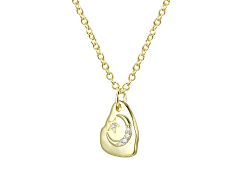 Clear Cubic Zirconia, 14K Yellow Gold Plated over Brass Asymmetrical Star Pendant Necklace