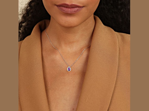 Purple Amethyst Pear shaped Pendant with Moissanite  Sterling Silver Halo Pendant with chain