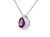 Purple Amethyst Pear shaped Pendant with Moissanite  Sterling Silver Halo Pendant with chain