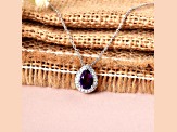 Purple Amethyst Pear shaped Pendant with Moissanite  Sterling Silver Halo Pendant with chain
