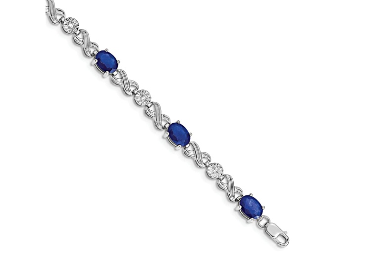Rhodium Over 10k White Gold Diamond and Sapphire Infinity Bracelet