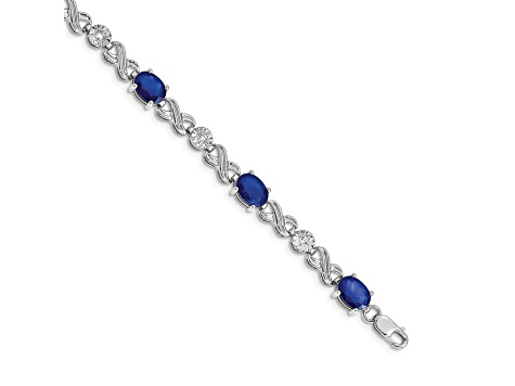 Rhodium Over 10k White Gold Diamond and Sapphire Infinity Bracelet